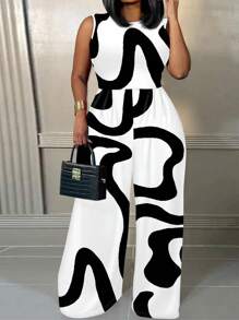 Slaydiva 夏季大尺碼全印花連身褲