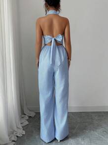 Elenzga Women's Sexy Striped Backless Halter Jumpsuit For Summer
