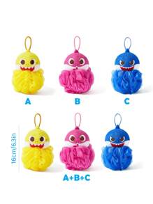 BABY SHARK X SHEIN 1个儿童沐浴海绵，3D卡通造型，带挂钩，适合居家旅行使用，男女通用，夏季、春季、海滩、度假皆宜 - 彩色 - 查看 3