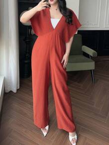 Dazy Plus 加大码褶皱宽松拼布长款连体裤，返校服