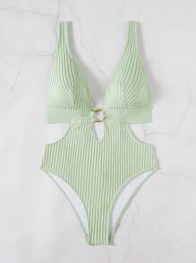 Swim SXY Bộ đồ bơi bikini đi biển hở lưng cổ tròn vải kết cấu rắn mới mùa hè - Màu xanh Bạc hà - Xem 7