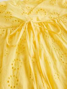 SHEIN MOD Falda midi con bordado y lazo de estilo retro británico para mujer - Amarillo - Ver 4