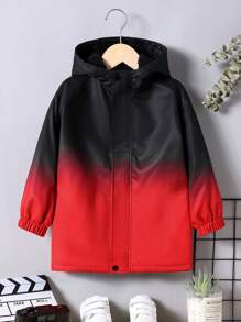 SHEIN 1pc Young Boys' Casual College Style Gradient Color Hooded Zipper Jacket With Letter Print Pattern Suitable For Street And School Scene Autumn And Winter