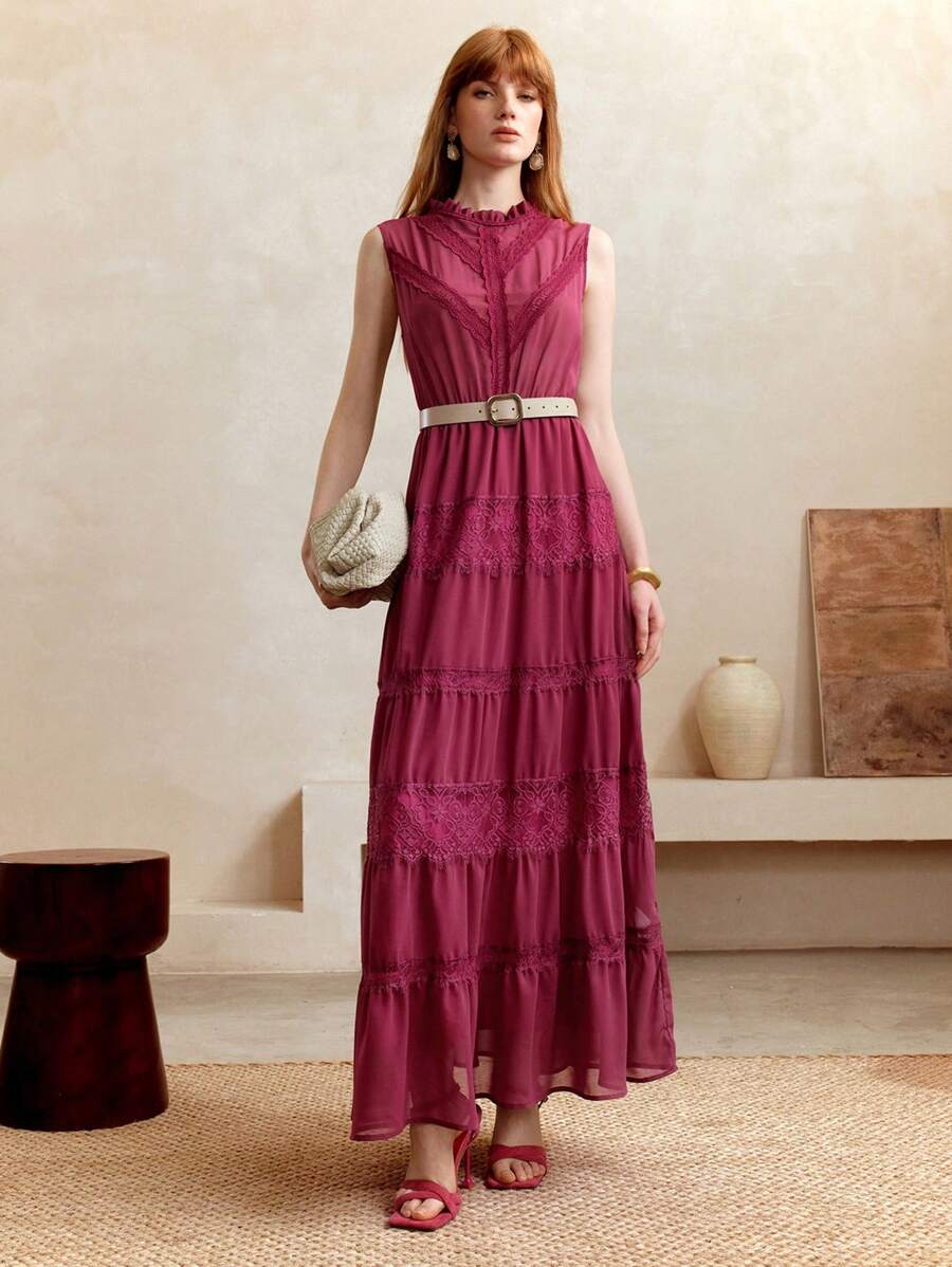 Arave Vestido de verano sin mangas de unicolor con parches para mujer