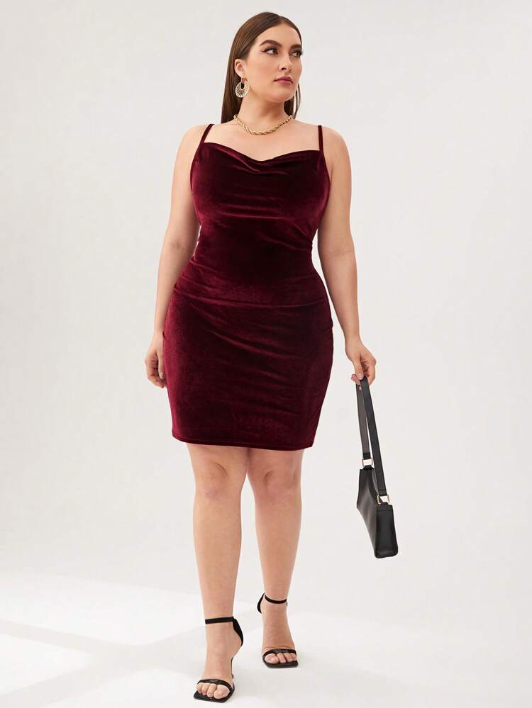 Plus Cowl Neck Velvet Bodycon Dress Spring