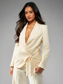 MISSGUIDED Elegante chaqueta cruzada formal para negocios, entrevistas, bodas y eventos - Albaricoque - Ver 1