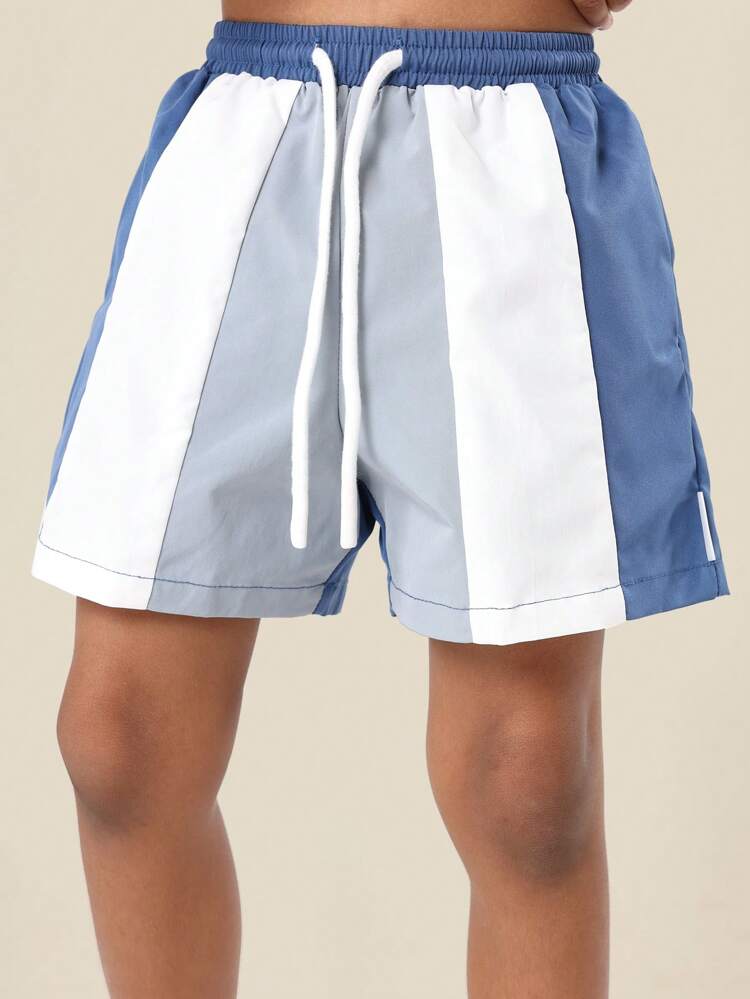 Drawstring Color Block Swim Trunks