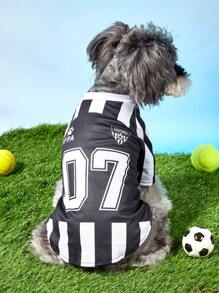 PETSIN 1pc Pet Dog/Cat 07# Jersey, Black Stripe Letter Print Casual Sports Style Comfy Dog Coat - Multicolor - View 2