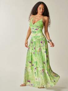 Vixey Maxi-Kleid mit Blumenprint, Mesh, Raffung und offenem Rücken