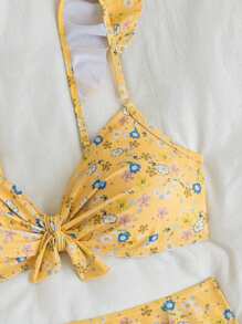 Swim Mod Women's Summer Vacation Beach Ditsy Floral Ruffled Trim Bikini Set And Skirt, Printed Pattern Random - Multicolor - View 7