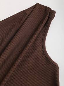 Sweetra 女士两件套：简约百搭银色金属不对称露肩上衣和休闲直筒阔腿裤