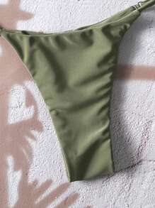 Swim Vcay Women's Plain Halter Metal Pendant Swimwear, Sexy Thong Bikini Set, Summer - Green - View 6