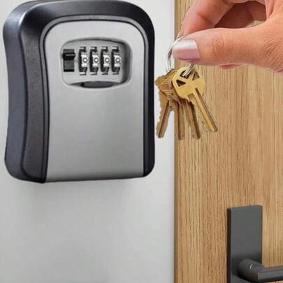 1 pieza Caja fuerte con cerradura de llave, caja de llave montada en la pared, armario de almacenamiento de llaves para exteriores, caja con cerradura de combinación con cilindro de aleación de aluminio, carcasa de material de alta resistencia anti-golpes/explosión/bloqueo, código reprogramable, capacidad para 6 llaves, para interior/exterior/garaje/jardín/tienda/sitio de construcción