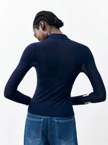 Maija 2026春夏藏蓝色修身长袖上衣，适合商务、休闲、日常通勤、优雅海滩度假、婚礼宾客、乡村音乐节、早午餐、机场等场合，90年代复古风，适合办公室穿着，圣帕特里克节、复活节、夏季派对、海滩度假等各种场合。 - 藏蓝色 - 查看 2