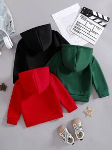 SHEIN 3pcs Toddler Boys' Stylish Long Sleeve Hooded Sweatshirt, Black, Green, Red Color Options, Letter Print Decor Fall Winter - Multicolor - View 2