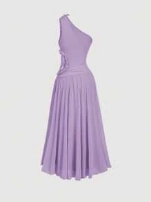 SHEIN MOD Vestido de fiesta romántico asimétrico con volantes de color púrpura para mujer, conjunto de ropa de Año Nuevo para mujer, conjunto de vacaciones para mujer, conjunto de cumpleaños para mujer - Morado - Ver 2