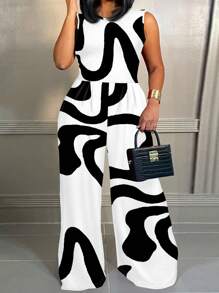 Slaydiva 夏季大尺碼全印花連身褲