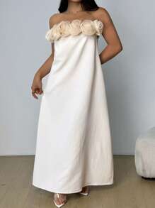 INAWLY Plus Strapless Stereo Floral Dress - Apricot - View 4