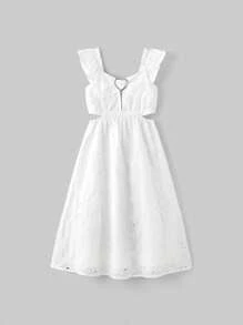Ontre Vestido con mangas cortas y bordado para niña preadolescente - Blanco - Ver 1