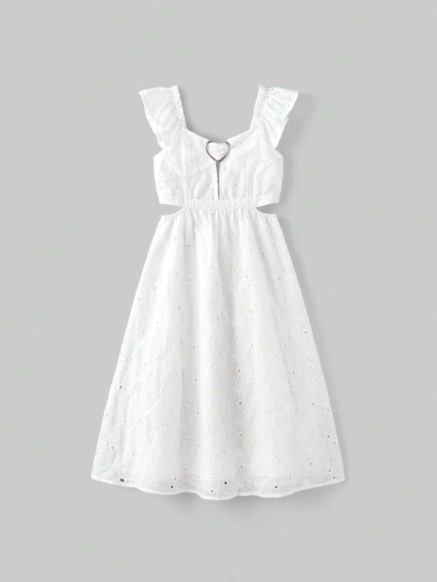 Ontre Vestido con mangas cortas y bordado para niña preadolescente - Blanco - Ver 1