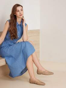 MOTF PREMIUM Sepatu Balet Kulit PU Berongga - Khaki - View 10