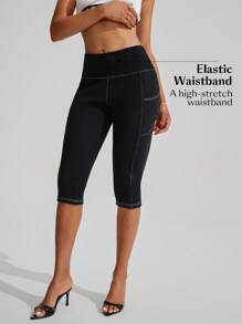 Flexra Women's High Waist Skinny Capri Casual Everyday Wear Denim Jeans - Black - View 7