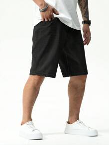 Manfinity Hypemode Quần short denim cài nút thời trang dành cho nam, thích hợp mặc hàng ngày vào mùa hè Quần short jean đen nam - màu đen - Xem 6