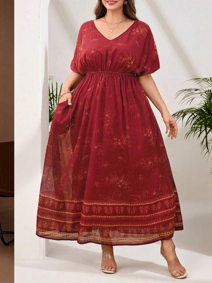 SHEIN Clasi プラスサイズ エレガント プリントヴィンテージ