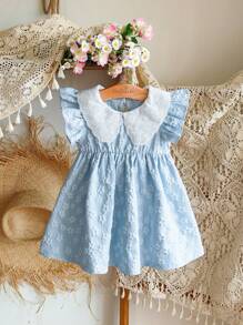 SHEIN Vintaside Kids Baby Mädchen süßes einfarbiges A-Linien Kleid mit Rüschenärmeln, Sommer