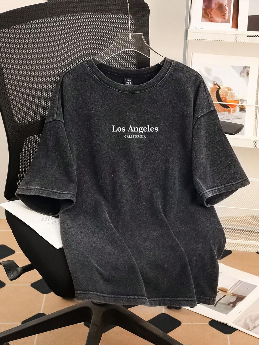 Attitoon Große Größen Damen Schwarzes Strick T-Shirt mit Schneeflocken Muster, Vintage Musikfestival & Rückkehr zur Schule Stil, Kurzarm, geeignet für den Sommer, Los Angeles, Kalifornien Muster