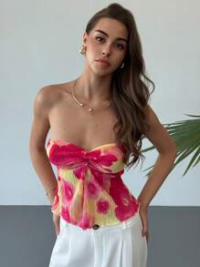 Aloruh Romantic Date Night Backless Tie Dye Pleated Cropped Tank Top, Summer Vacation Wear For Women - Multicolor - View 5