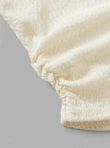 SHEIN Sparklyn 2pcs/Set Texture Fabric Teen Girl Standing Collar Short Sleeve T-Shirt + Casual Long Pants - Apricot - View 10