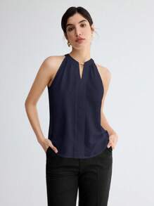 BizChic Áo tank top nữ cổ yếm khoét lỗ màu trơn, phong cách thanh lịch tối giản, thường ngày, đi làm, hẹn hò, du lịch, ngày Độc lập, mùa tốt nghiệp, lễ hội âm nhạc, tôn dáng, đa năng, cao cấp, mùa hè, giao lưu, lễ hội, tiệc tùng, dạo phố, bãi biển, văn phòng, vintage Pháp, tươi mới - Màu xanh hải quân - Xem 5