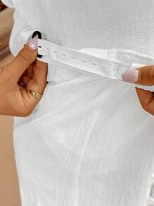 SHEIN 2 件套，纯色 V 领前系带无袖上衣和短裤，适合孕妇，白色棉质两件套，棉质连体短裤套装女式，白色棉质连体衣，女式棉质两件套服装，女式白色棉质连体衣 - 白色 - 查看 6