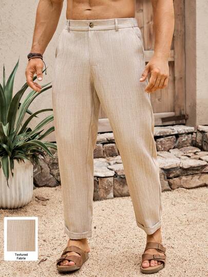 Manfinity RSRT Men's Casual Loose Business Pants With Belt Loops, Summer Pants For Summer Textured Pants