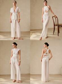 Swim Chiccia 女士百搭长款休闲罩衫，适合夏季度假 - 白色 - 查看 1