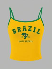 INAWLY Top de camisola con gráfico de letras de Brasil estilo Y2K para mujer