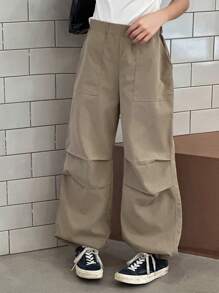 Dazy Kids Pantaloni larghi con pieghe e tasche, casual e comodi, adatti per ragazze adolescenti, versatili