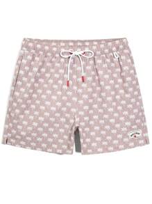 Manfinity Swimmode Men's Coconut Tree Print Drawstring Waist Beach Shorts, Summer - Khaki - View 3