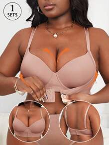 SHEIN 2pcs Plus Size Minimalist Solid Color Bras With Wire - Apricot - View 4