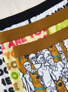 SCOOBY-DOO X SHEIN 5件装 男童字母卡通印花平角内裤