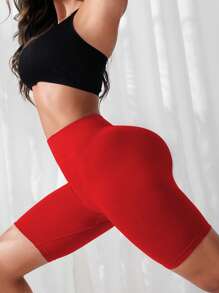 Core Rhythm 女士休闲运动透气无缝高腰短裤健身短裤 - 紅色 - 查看 6