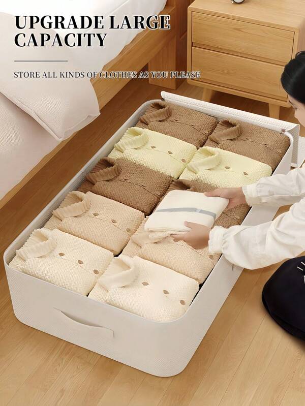 1pc Extra Wide Under The Bed Storage Box Large Capacity Flat Design Drawer Style Organizer For Clothes Blankets Seasonal Clothing Bed Frame Space Saving Household Closet Multipurpose Container