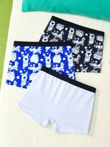 SCOOBY-DOO X SHEIN 3pcs Young Boy Cartoon Pattern Contrast Tape Waist Boxy Briefs,Basic Comfortable Casual ,Soft,Black,Blue,Grey,