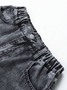 SHEIN Sparklyn 青少年女孩百搭休闲百搭石洗松紧腰阔腿宽松牛仔裤