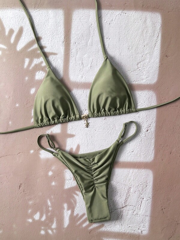 Swim Vcay Costume de baie simple pentru femei cu pandantiv metalic, bikini tanga sexy, vară