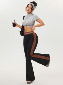 Easithlete Camiseta activa de corte cropped de unicolor de moda casual para mujer - Gris - Ver 5