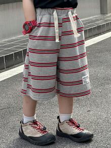DAZY 男童夏季休闲条纹抽绳腰短裤 - 黑與白 - 查看 2