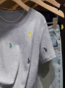 INAWLY 女士休闲刺绣细节圆领短袖T恤，夏季