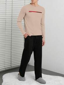 SHEIN Cottnline Conjunto De Ropa De Dormir Para Hombres - Beis - Ver 3
